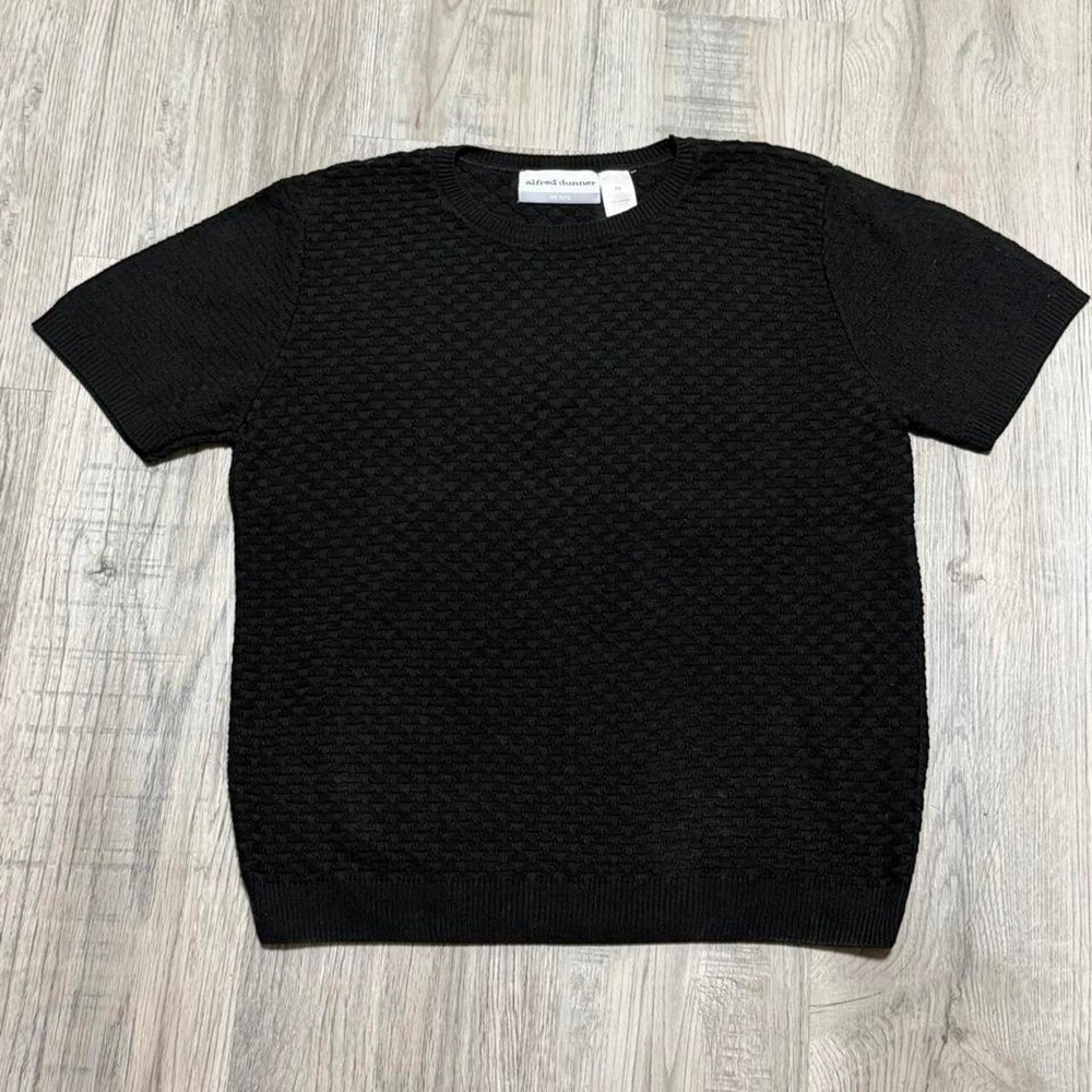 Alfred Dunner Black Textured Knit Short Sleeve Sweater Petite Small PS A7 0165